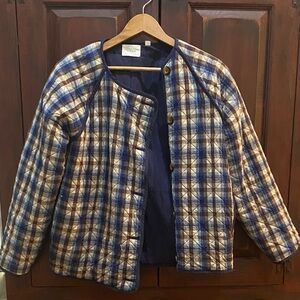 Doen Sedona Jacket Quilted Plaid Button Jacket - Blue, Brown & Cream